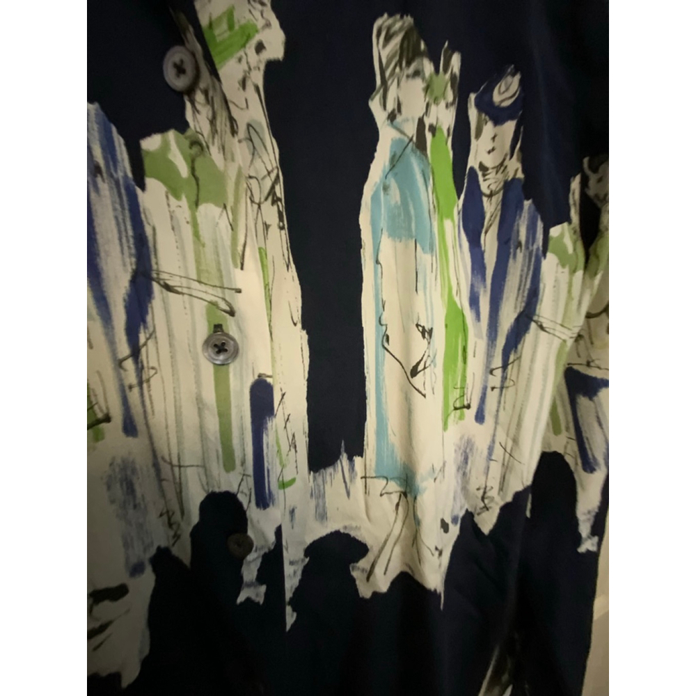 Ellen Tracy Silk Navy White Abstract Print Button Down Size 6 - Picture 7 of 7